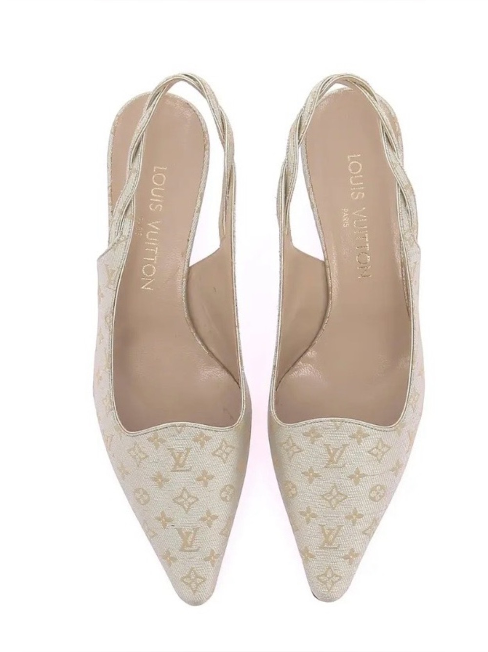 Louis Vuitton Ivory Monogram Slingback Mules